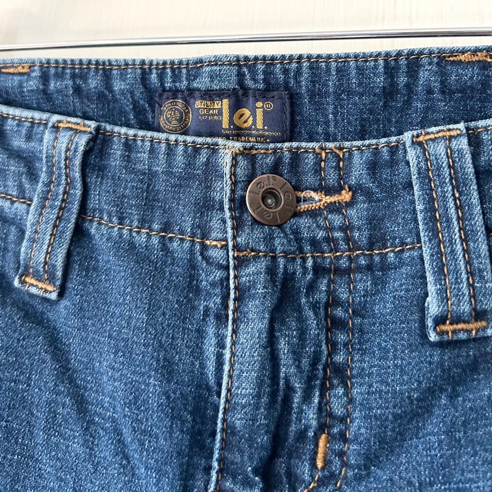 Vintage Y2K L.E.I. Low Rise Baggy Flared Cargo Jeans Blue Denim 3 Utility Grunge - Picture 5 of 10